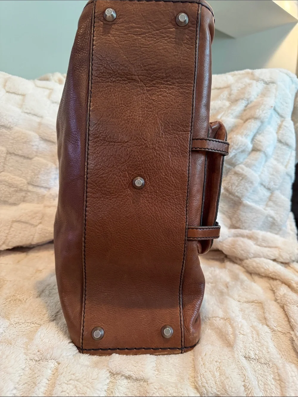 Chloe Whiskey Brown Leather Satchel with Front Buckle Pocket